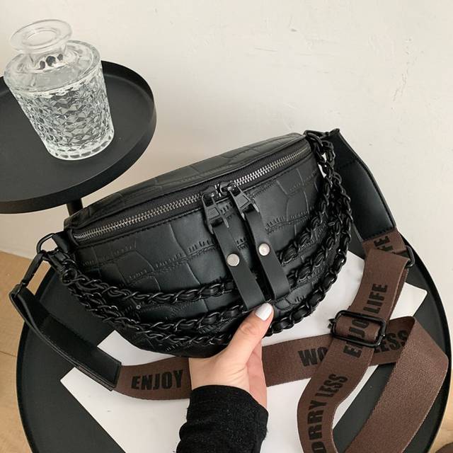 SHEIN Crocodile Embossed Chain Decor Waist Bag Chain Waist Bag, Women&#39;s Vintage Bum Bag With Adjustable Strap
