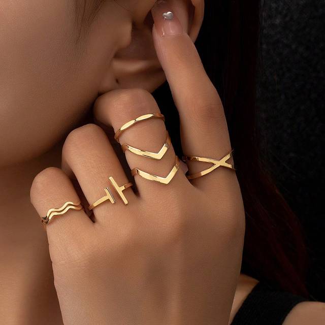 SHEIN 5pcs/set Fashion Minimalist Ring For Women For Daily Decoration