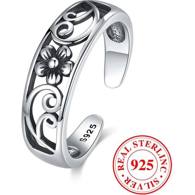 SHEIN 1pc Vintage Sterling Silver Hollow Out Plum Blossom Shaped Adjustable Toe Ring For Women, Summer Dating Gift