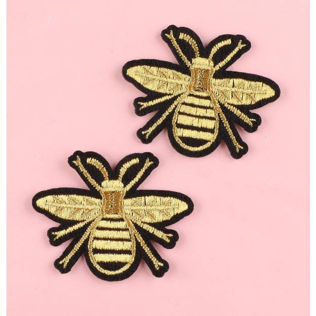 SHEIN 2pcs/set Bee Embroidered Iron-on Patch, Creative Polyester DIY Clothing Accessories For DIY