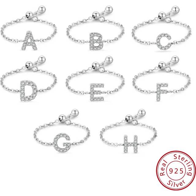 Cubic Zirconia Brev Dekor Silver Bröllopsband För Kvinnor Bröllopsbröllop Fina Smycken (L,M,S,H,A,T,O,X,B,C,D,E,F,G,I,J,K,N,P,Q,R,U,V,W,Y,Z)