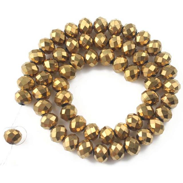 SHEIN A Strand 3/4/6/8mm Faceted Gold Color Glass Austria Crystal Beads Rondelle Loose Spacer Beads For Jewelry Making DIY Bracelets Necklace Earrings Bag D