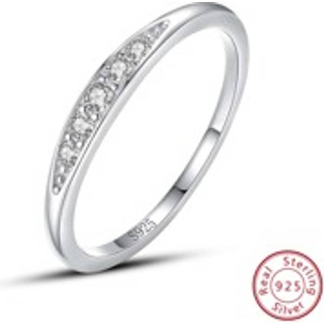 SHEIN Cubic Zirconia Decor Silver Wedding Band For Women Bridal Wedding Fine Jewelry Engagement