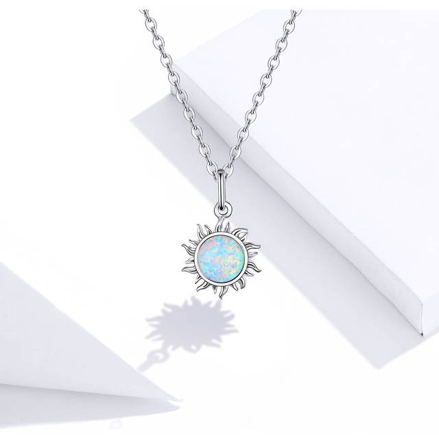 1 st 925 Sterling Silver Vit Opal Sun Pendant Halsband Apollo Chain Halsband för kvinnor Födelsedagspresent smycken (En-Storlek)