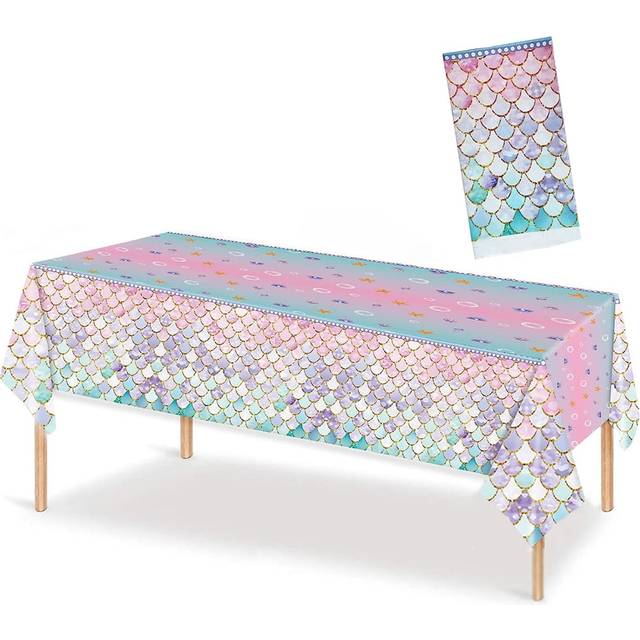 SHEIN 1pc 137x274cm Pink Mermaid Scales Plastic Tablecloth, Underwater Theme Birthday Party Gift Decoration Mother&#39;s Day Graduation