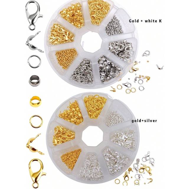 SHEIN 560pcs/box Jewelry Making Kit With Lobster Clasp, Open Jump Rings, Crimp Beads And Curved Tube Beads For Bracelet And Necklace Diy Crafting