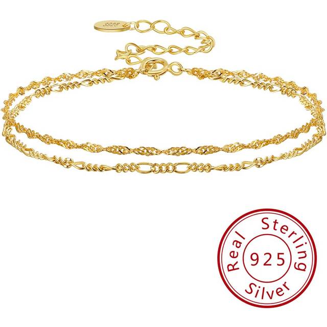 SHEIN 1 PC Genuine 925 Sterling Silver Double Layers Chain Bracelet Women Hand Chain Polished Finish Jewelry Gift For Birthday Anniversary Day Wedding Party