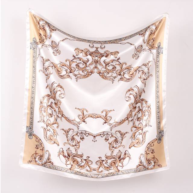 1st beige vintagetryckt damscarf, mjuk och elegant pannband för alla årstider, mångsidig stor fyrkantig halsduk 90x90 cm, perfekt presentbandana, hårb