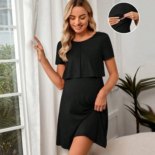Graviditetskläder Enfärgat Amning Detalj Klänningar - Svart (L,M,S,XL,XS,XXL,XXS)