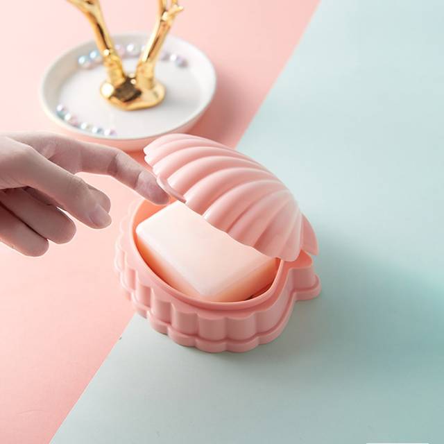 SHEIN 1pc Plastic Soap Dish, Creative Shell Shaped Soap Dish Holder For Bathroom Home Bathroom Decor Fall Decor Back To School