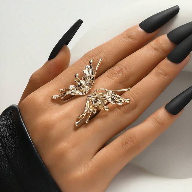 SHEIN 1pc Flowing Rock Design Personalized Butterfly Ring, Open Ring For Women&#39;s Daily Wear