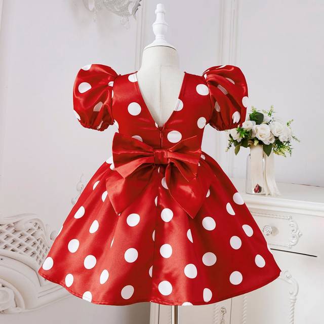 SHEIN Young Girl Polka Dot Print Puff Sleeve Dress With Bow