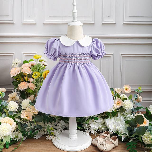 SHEIN Baby Girl Puff Sleeve Peter Pan Collar Dress