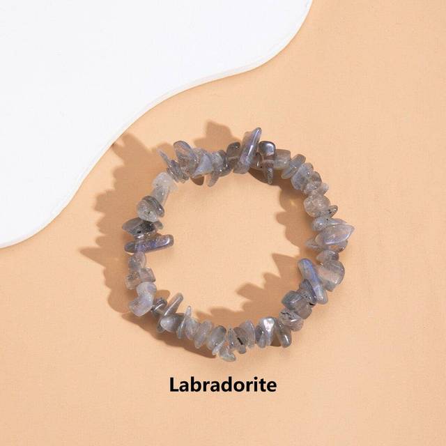 Asymmetrisk naturlig ädelstensarmband Stretch Chip Pärlor Nuggets Rose Crystal Quartz Armband Armband för kvinnor - Grå (En-Storlek)