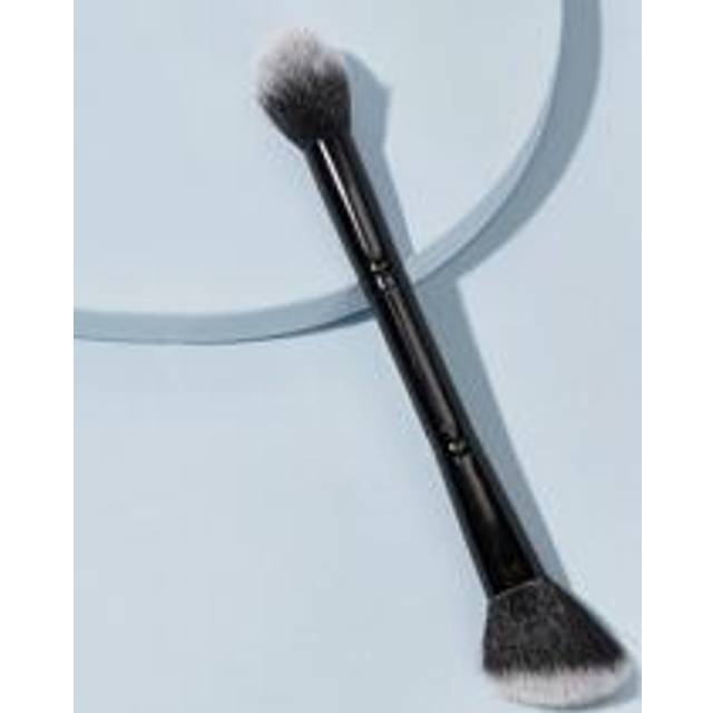 SHEIN 1pc Dx Black Dual Head Makeup Brush For Powder, Blush, Highlight, Flame Shape, Soft Fiber Hair