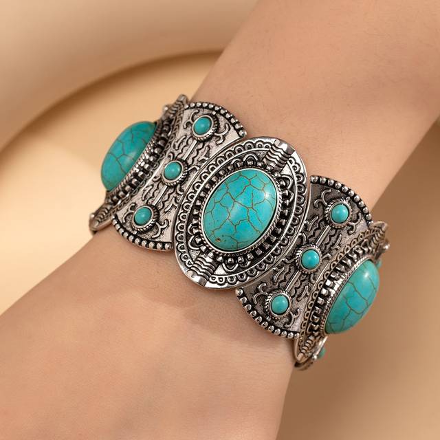 SHEIN 1pc Vintage & Fashionable Colorful Turquoise Bracelet For Women, A Great Gift For Couples