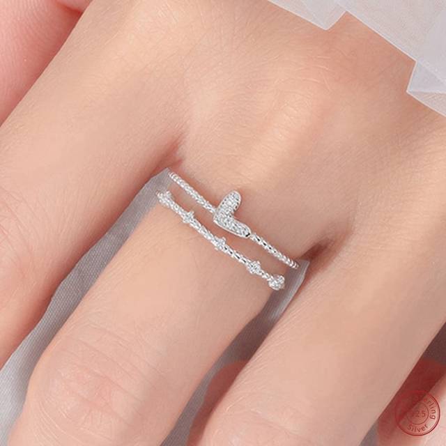SHEIN 1pc Unique Design Double Layer Heart Shaped Ring With Diamond Inlaid, Suitable For Dating, Party, Graduation, Travel, Daily Wear. Best Gift Choice For