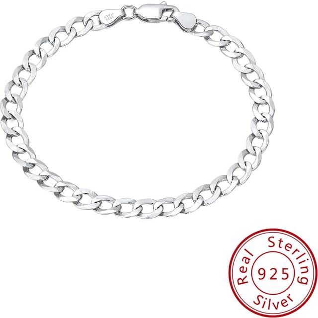 SHEIN 1 PC Genuine 925 Sterling Silver Bracelet Unique Diamond Cut Link Chain Man Women Hand Chain Gorgeous Jewelry Gift For Birthday Party Anniversary Day