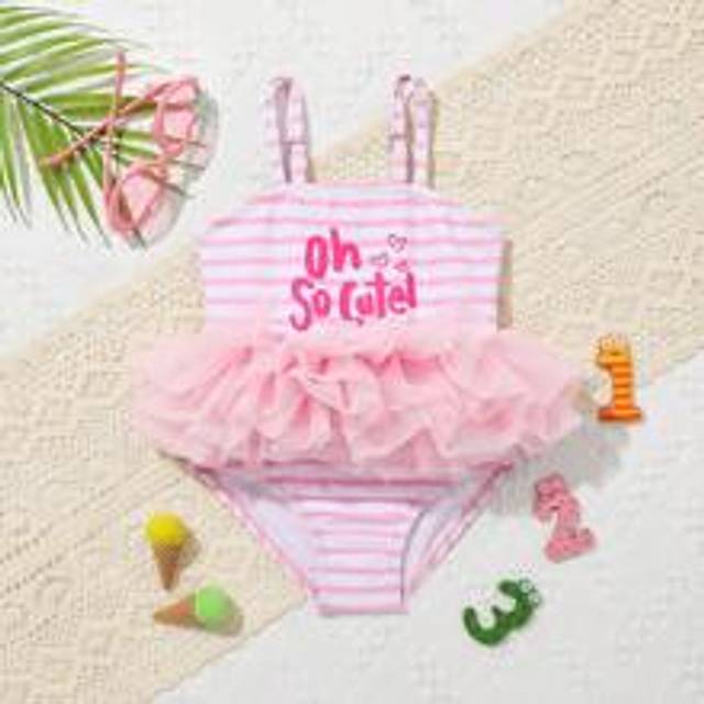 SHEIN Baby Girl Adjustable Strap One Piece Swimwear Cute Sweet Princess Style Beach Summer Swimsuit