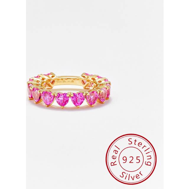 SHEIN New Style S925 Silver Pink Gemstone & Diamond Studded Heart Shaped Ring, Elegant And Delicate Women&#39;s Jewelry