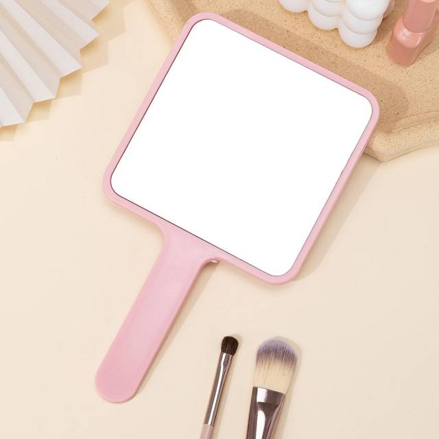 Stor handspegel, 1 st fyrkantig salongsbarberare frisör frisör handhållen sminkspegel med handtag, bärbar resespegel för kvinnor mamma fru syster tonå - Rosa
