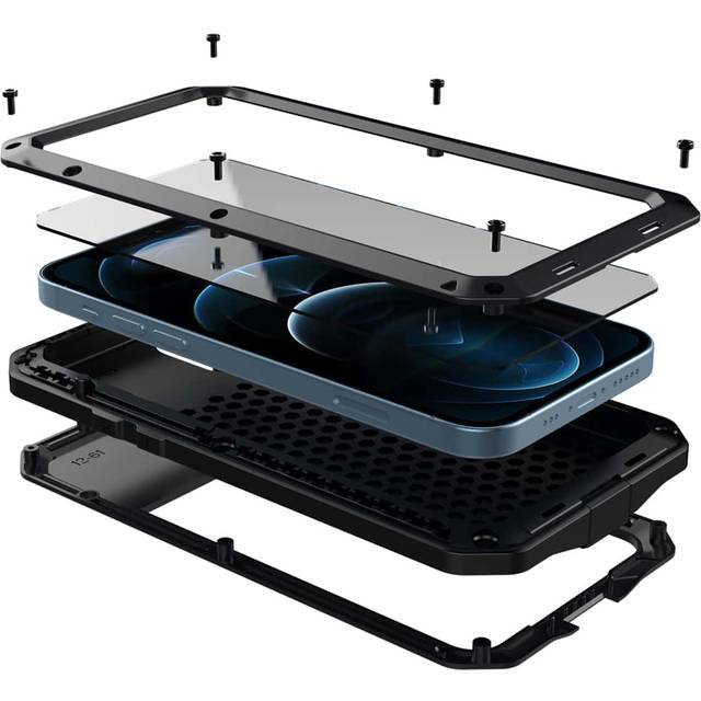 Heavy Duty Stötsäker Tuff Robust Aluminiumlegering Metall Pansarfodral Kompatibel med 16e 16 15 14 13 12 11 Pro Max XR XS Max X SE 6S 6 7 8 Plus Silik - Svart (Multi-size)