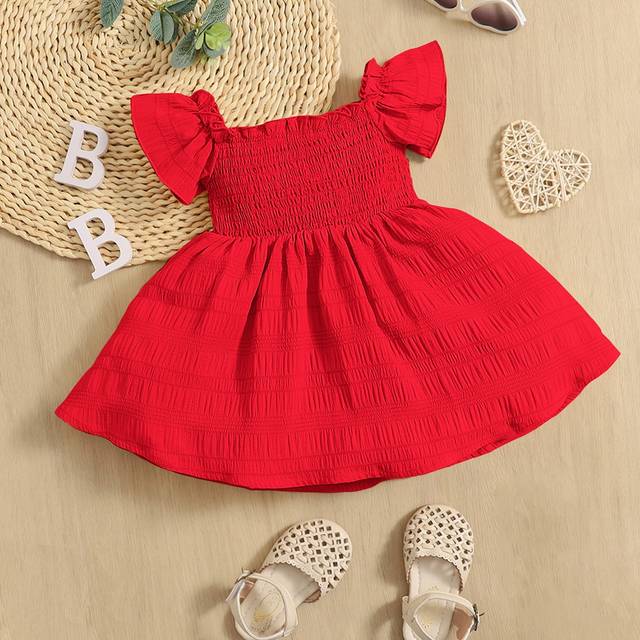 SHEIN Baby Girl Shirred Butterfly Sleeve Dress Is Comfortable, Cute And Sweet, Suitable For Summer