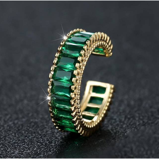 SHEIN Fashionable Shiny Gold-tone Cubic Zirconia Cocktail Ring With Green Stone For Women&#39;s Date, Wedding, Or Party
