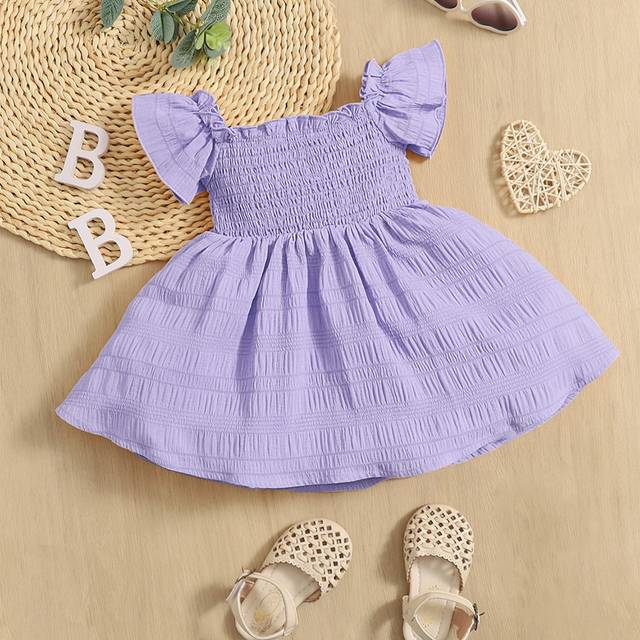 SHEIN Comfortable And Cute Butterfly Sleeve Dress For Baby Girl, Suitable For Summer