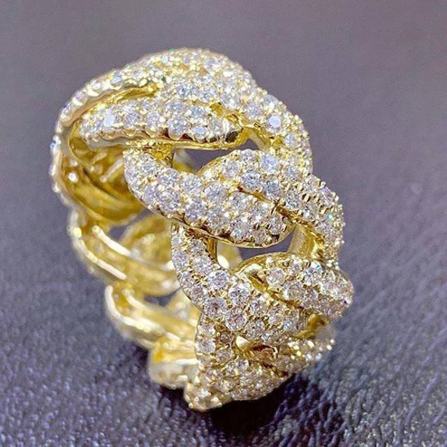 1 st. Glamourös Zinklegering Kubik Zirkonium Dekoration Kedjedesign Ring För män För daglig dekoration Gult guld Fashionabel Mest Populär Smycke Prese (7,9,11,8,10,12)