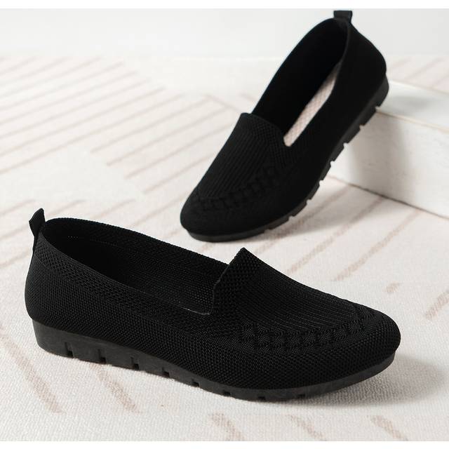 Svart Casual Platt Bekväma Slip-On Stickade Andas Skor Dam Mjuk sula Arbetsskor Gravid Mamma Skor Stor Stl. (CN35,CN36,CN37,CN38,CN39,CN40,CN41,CN42)