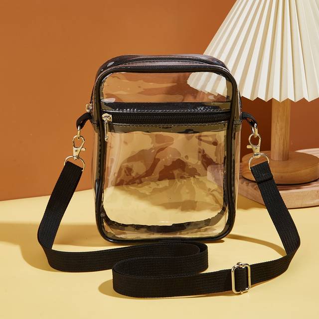 SHEIN Minimalist Transparent Square Zipper Bag All Match Crossbody Bag Versatile Storage Bag Women&#39;s Mini Clear Beach Crossbody Phone Bag Stadium Bag, Stadi