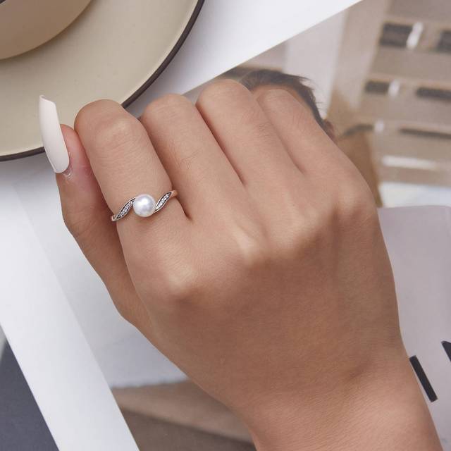 bamoer Bamoer 925 Sterling Silver Quality Shell Pearl Ring Geometric Ring Pave Setting CZ For Women Birthday Gift Fine Jewelry BSR304