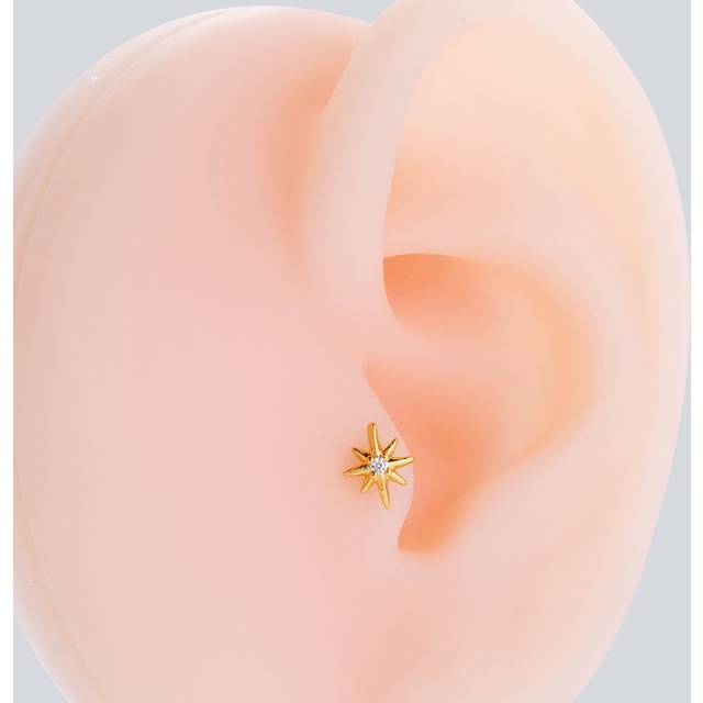 SHEIN 1pc Fashionable & Exquisite Stainless Steel Helix Piercing Earring With Micro Inlaid Rhinestone & Eight-pointed Star Design