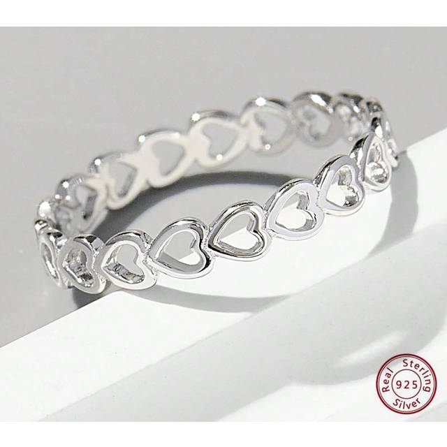 SHEIN Heart Design Silver Wedding Band For Women Bridal Wedding Fine Jewelry