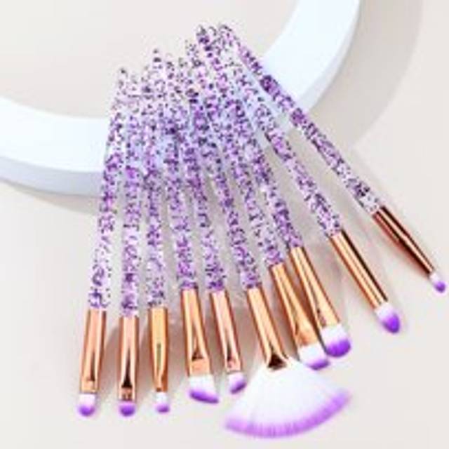 SHEIN Makeup Brush 10 Pcs Makeup Brush Set Professional Faux Crystal Handle Premium Synthetic Kabuki Foundation Blend Face Powder Blush Concealer Contour Ey