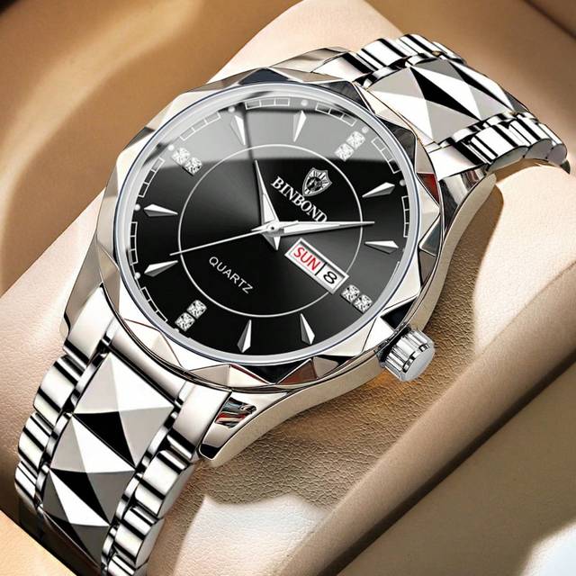 BINBOND 1pc Men&#39;s Watch Gold Blue 50m Waterproof Rust-Proof 316 Stainless Steel Luminous Hands Japan Imported Quartz Automatic Movement - High-Quality Built-I