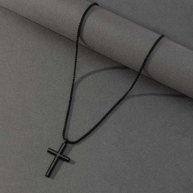 Fashionabla och populära män Cross Charm Halsband Legering för smycken present och för en elegant look - Svart (En-Storlek)