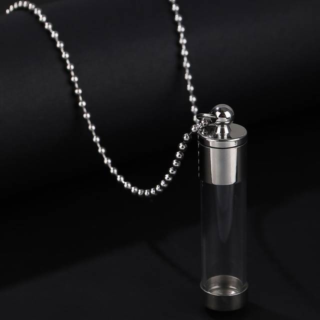 1 st rostfritt stål glas parfymflaska hängande halsband för män och kvinnor, kan öppnas för att hålla små föremål - Silver (En-Storlek)