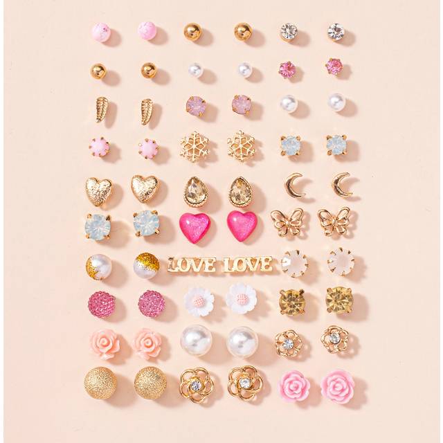 SHEIN 30 Pairs/Set Women&#39;s Simple Butterfly Faux Pearl Stud Earrings