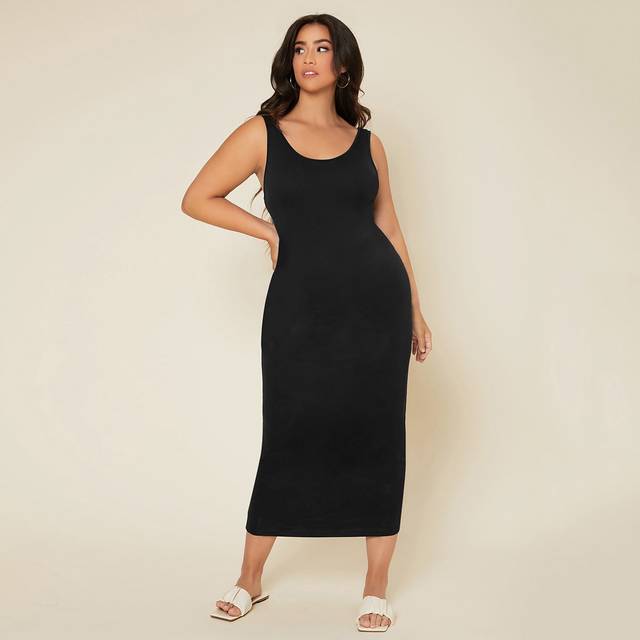 SHEIN Plus Solid Bodycon Casual Dinner Dating Dress
