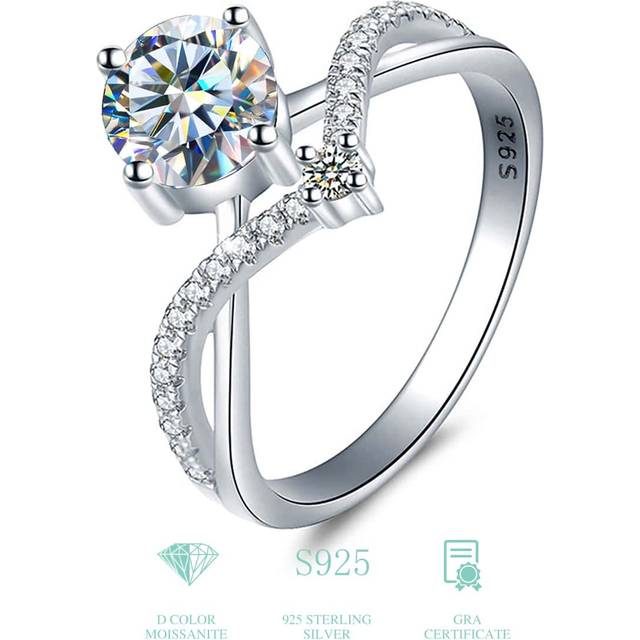 Esberry A Moissanite Rhinestone Engagement Wedding Band Eternity  Ring Promise Ring Anniversary Ring S925 Sterling Silver Rings Luxury Jewelry Gifts For Women
