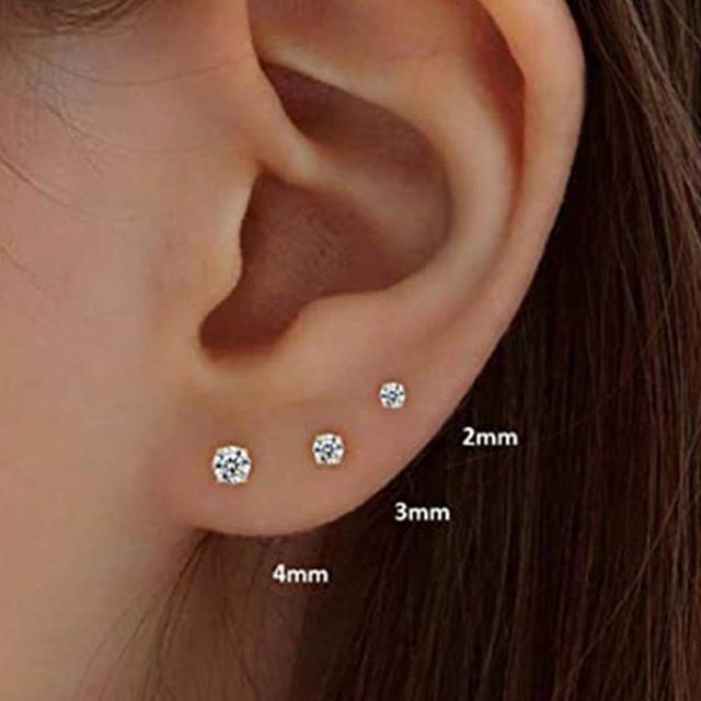 SHEIN 3pcs S925 Sterling Silver Small And Exquisite Colored Small Drilling Ear Piercing Earbone Stud Earrings Unisex Party Jewelry Fine Jewelry