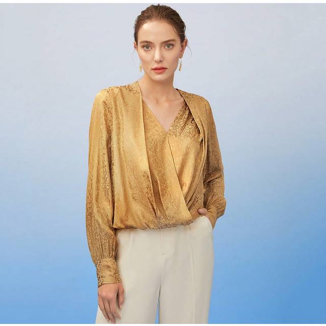 Omlott Blus Silke Jacquard - Kaki (L,M,S,XL,XS,XXL,XXS)