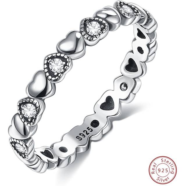 SHEIN S925 American Summer Commemorative Gift Silver Ring With Love & Studded Stone Detail