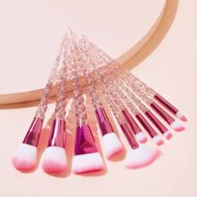 SHEIN 10 Pieces Of Pink White Hair Unicorn Spiral Rod Brush Kabuki Makeup Brush Eye Shadow Powder Blusher Powder Makeup Brush, Mineral And Liquid Makeup Bru