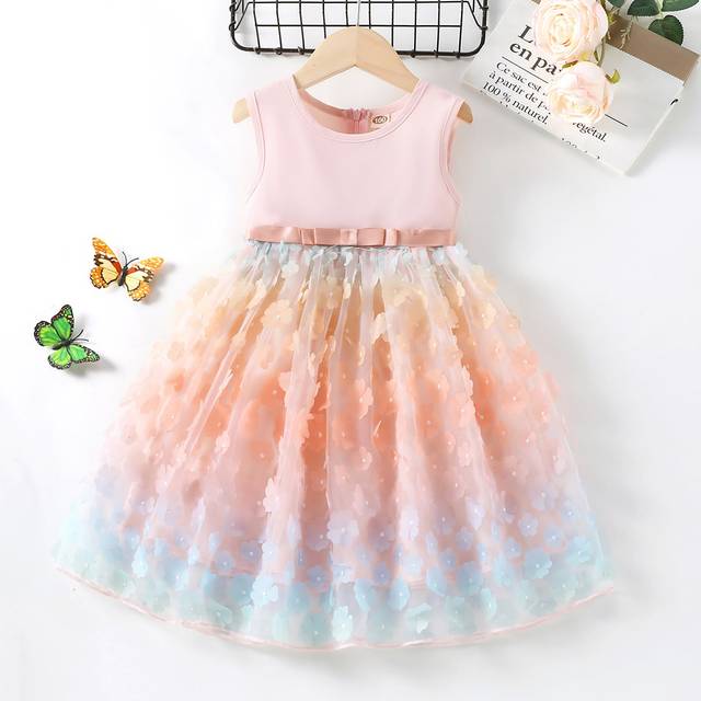SHEIN Young Girl Floral Appliques Bow Front Dress