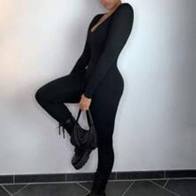 Dammode Solid Bodycon Casual Långärmad Sport Streetwear Daily Jumpsuit - Svart (L,M,S,XL,XS)
