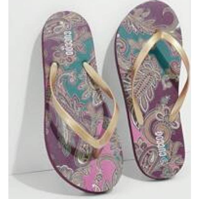 Grefit Woman Shoes Retro Paisley Pattern Toe Post Flip-Flops, Fashion Outdoor PVC Brown Flip Flops For Summer Vacation Shoes Summer Back To School Shoes Coll
