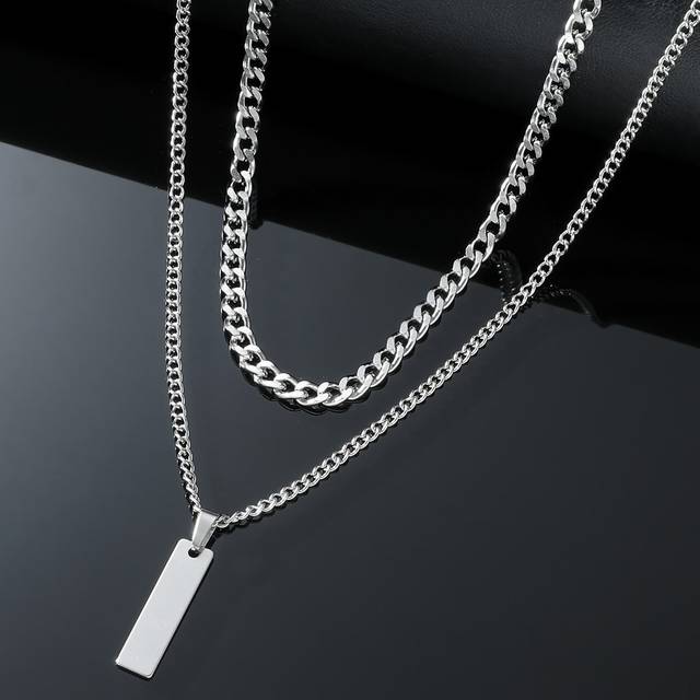 SHEIN Fashionable and Popular 2pcs Men Rectangle Decor Chain Necklace Stainless Steel for Jewelry Gift and for a Stylish Look